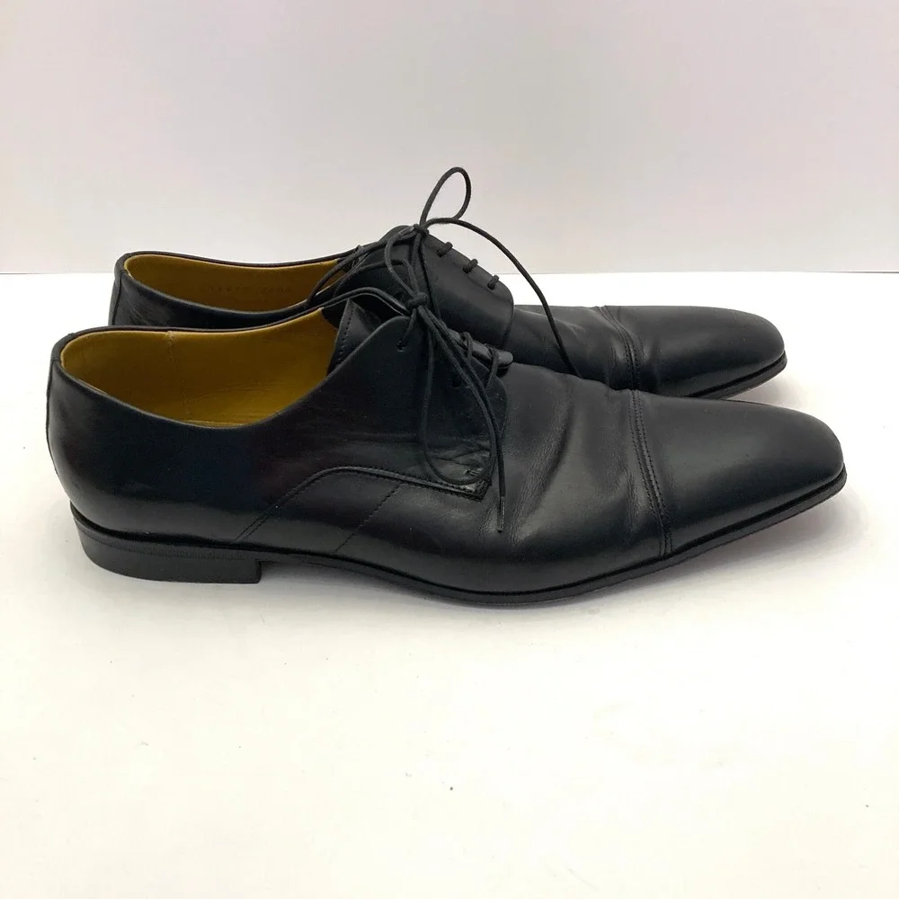 Boss Hugo Boss Black Leather Dress Shoes Cap Toe Mens 8.5 Made Italy Lace Up